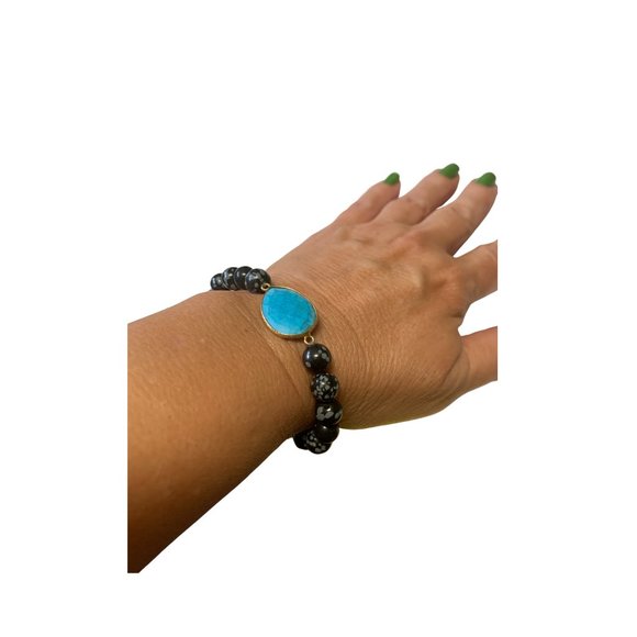 Turquoise with Natural Black Obsidian Bracelet - Picture 2 of 3